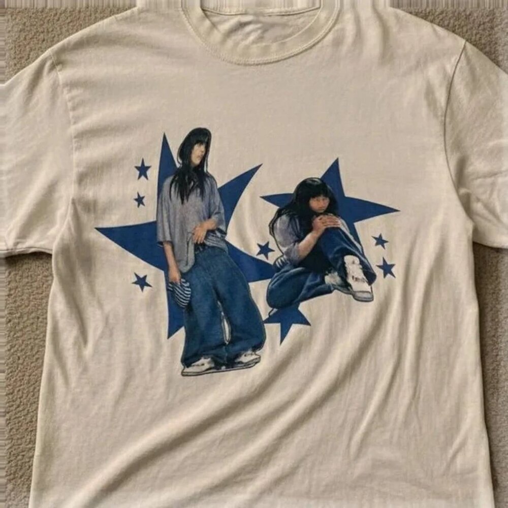 Billie Eilish white and blue cotton Unisex t-shirt  90